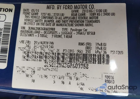 2016 Lincoln Mkz Black Label z USA, uszkodzony, nr VIN 3LN6L2NK3GR603988